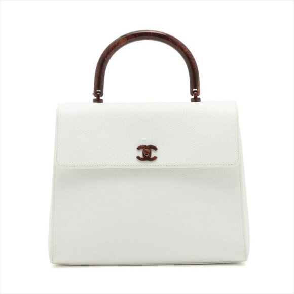 Authentic CHANEL Vintage Kelly Caviar Leather Top Handle Flap Bag Wood Handle - Picture 2 of 14